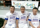 Pepe, Paco y Toño Ruiz, en el partido por ADANSI en Gijón