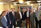 Asamblea 2015, los galardonados con la autoridades: Rivi, Datzira, Lombardía, Cabal, Caudedo (alcalde de Oviedo), Valentín, Vili, Lalo, Manolo Paredes (directivo del R Oviedo) y Vicente